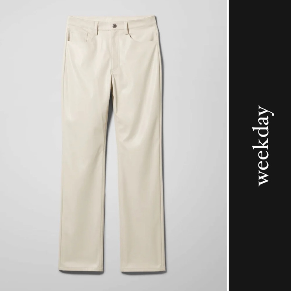 Weekday Voyage PU Trousers in Off White • 38/28